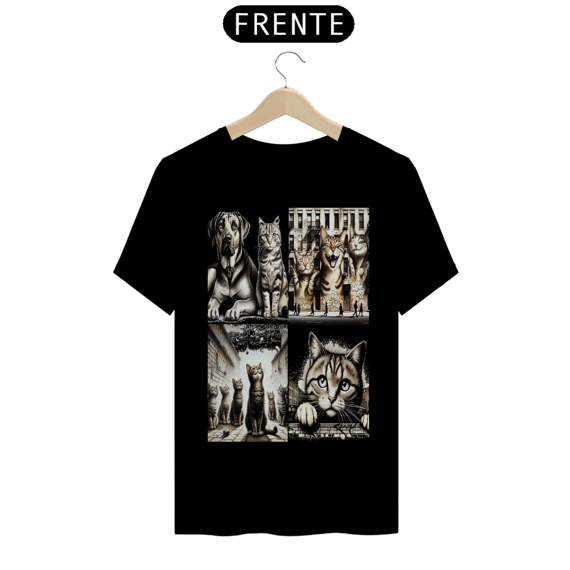 T-Shirt Classic - 4 gatos e 1 cachorro