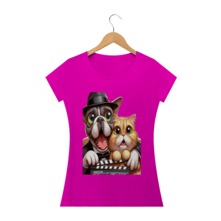 Nome do produto Camiseta Baby Long Classic - Gato e cachorro claquete