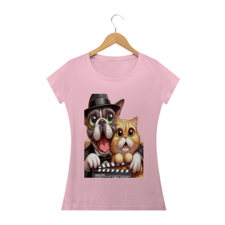 Nome do produto Camiseta Baby Long Classic - Gato e cachorro claquete