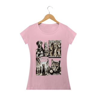 Nome do produto Camiseta Baby Long Classic -4 gatos e 1 cachorro
