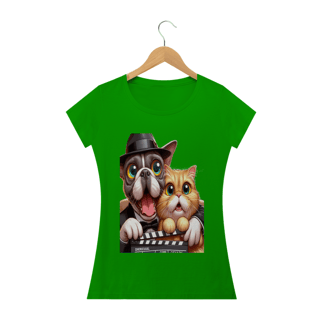 Nome do produto Camiseta Baby Long Classic - Gato e cachorro claquete