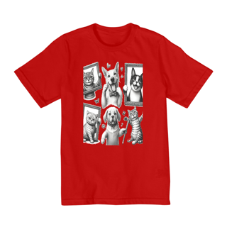 Nome do produto Camiseta Quality Infantil 10a/14a - Camiseta Gatos e cachorro Coletânea III