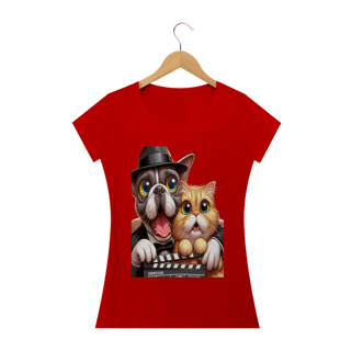 Nome do produto Camiseta Baby Long Classic - Gato e cachorro claquete