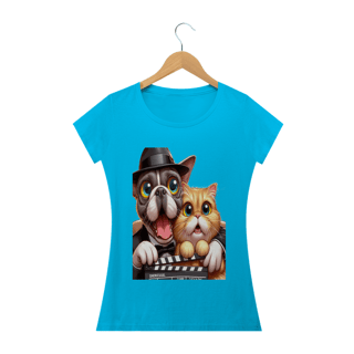 Nome do produto Camiseta Baby Long Classic - Gato e cachorro claquete