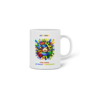 Nome do produto Caneca - Autismo  - Com amor, as peças se encaixam 