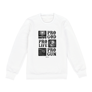 Nome do produto Pro God, life, gun (moletom)