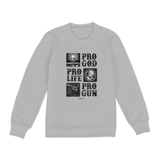 Nome do produto Pro God, life, gun (moletom)