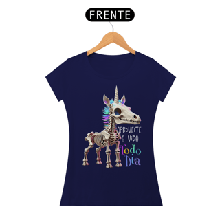 Nome do produtoCamiseta Baby Long Unicórnio Motivacional Aproveite