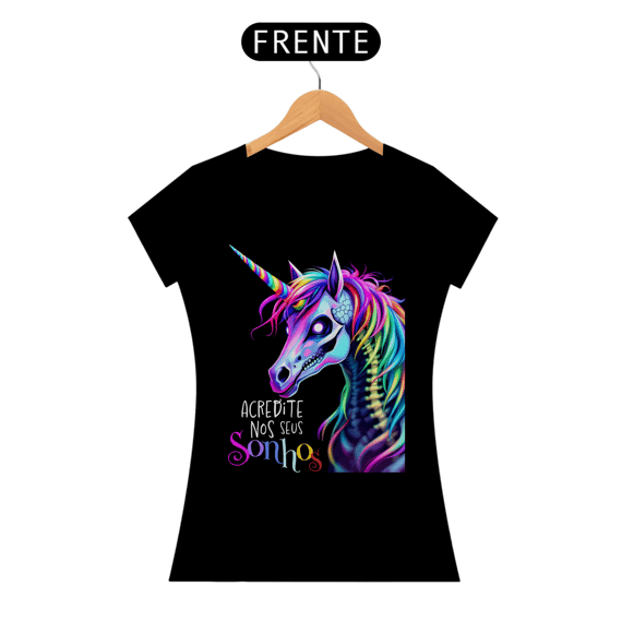 Camiseta Baby Long Unicórnio Motivacional Acredite