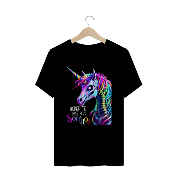 Camiseta Plus Size Unicórnio Motivacional Acredite