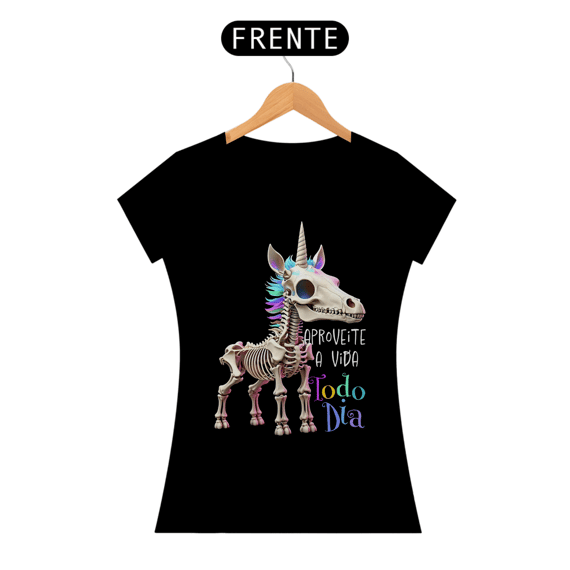 Camiseta Baby Long Unicórnio Motivacional Aproveite