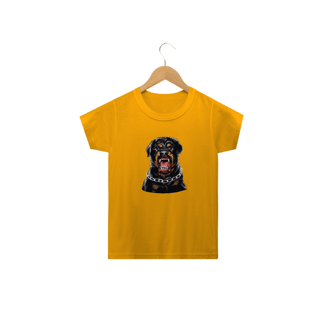 Camiseta Infantil Rottweiler com Cara de Bravo