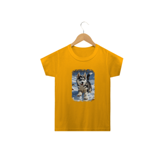 Nome do produto Camiseta Infantil Husky Siberiano Correndo na Neve