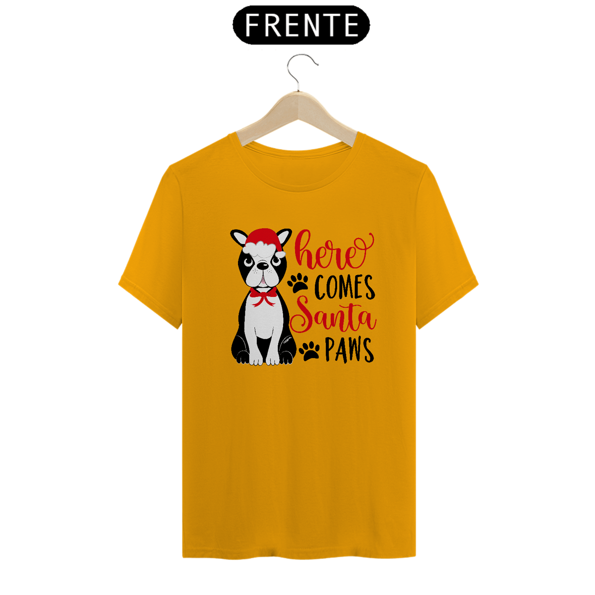Nome do produto: Camiseta Natal - Here Comes Santa Paws