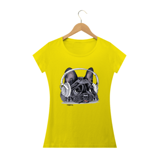 Nome do produto Baby Look Bulldog Francês Ouvindo Música