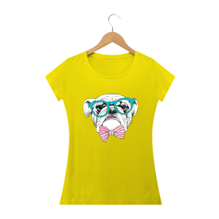 Nome do produto Baby Look Bulldog Inglês de Óculos e Gravatinha