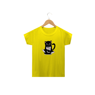Nome do produto Camiseta Infantil Gato Preto Café