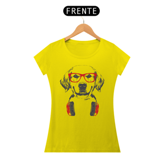 Nome do produto Baby Look Golden Retriever de Óculos e Fone de Ouvidos