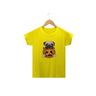 Nome do produto Camiseta Infantil Pug Comendo uma Abóbora