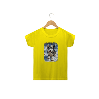 Nome do produto Camiseta Infantil Husky Siberiano Correndo na Neve
