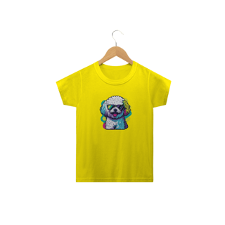 Nome do produto Camiseta Infantil Bichon Frisé de Óculos de Sol