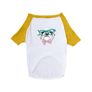 Nome do produto Camiseta para Cachorro - Bulldog Inglês de Óculos e Gravatinha
