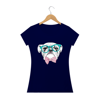 Nome do produto Baby Look Bulldog Inglês de Óculos e Gravatinha