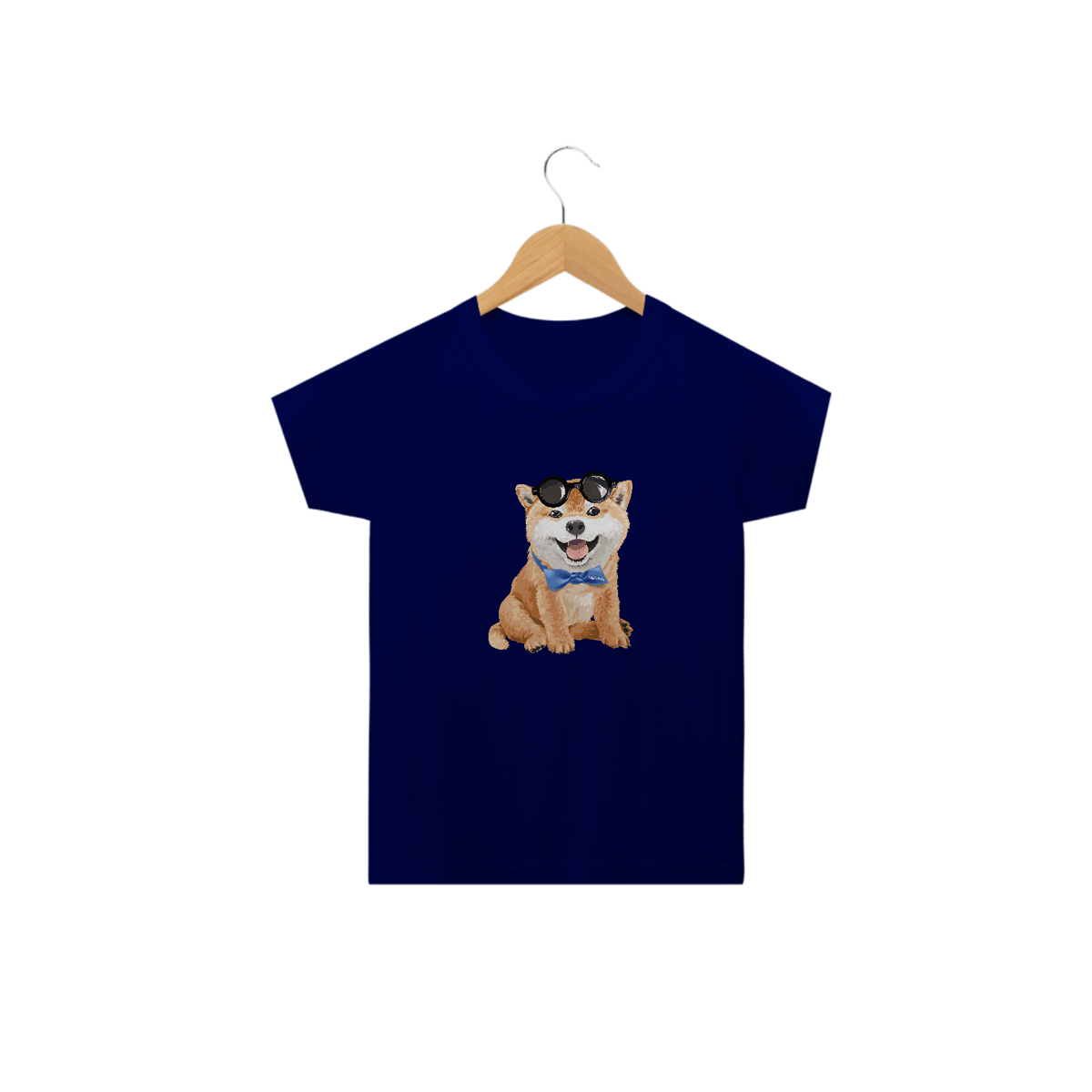 Nome do produto: Camiseta Infantil Akita Filhote de Óculos e Gravatinha