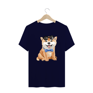 Nome do produto Camiseta Plus Size Akita Filhote de Óculos e Gravatinha