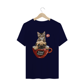 Camiseta Plus Size Gato e Cachorro - Friend Forever