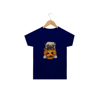 Nome do produto Camiseta Infantil Pug Comendo uma Abóbora