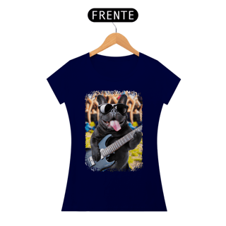 Nome do produto Baby Look Bulldog Francês Tocando Guitarra