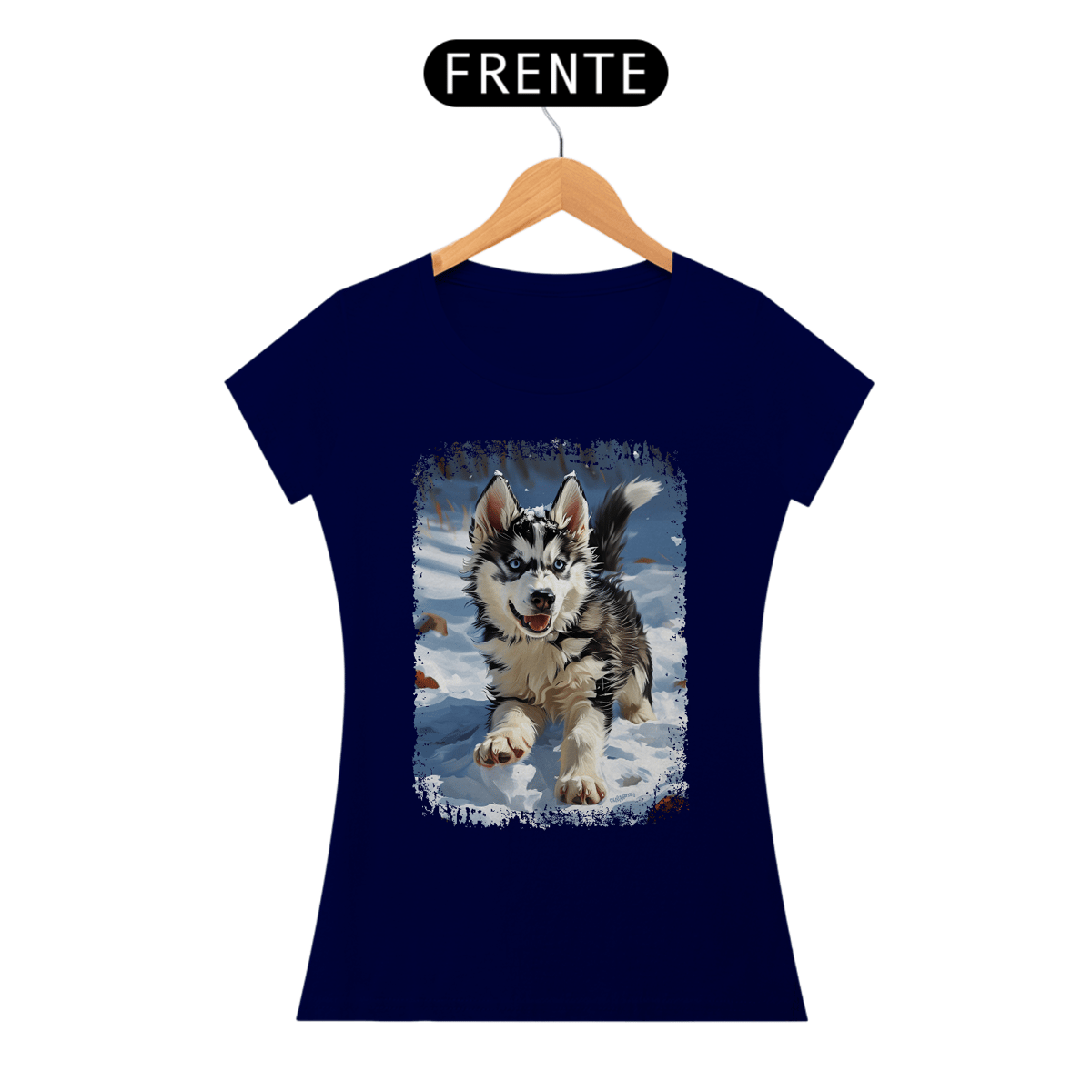 Nome do produto: Baby Look Husky Siberiano Correndo na Neve