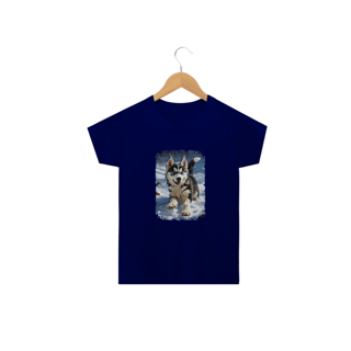 Nome do produto Camiseta Infantil Husky Siberiano Correndo na Neve