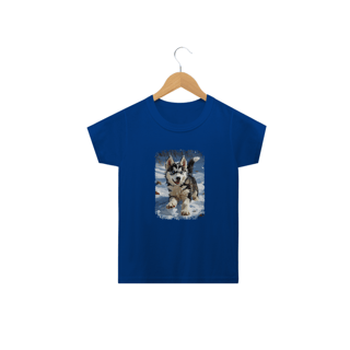 Nome do produto Camiseta Infantil Husky Siberiano Correndo na Neve