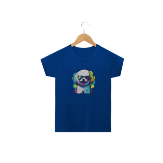 Camiseta Infantil Bichon Frisé de Óculos de Sol