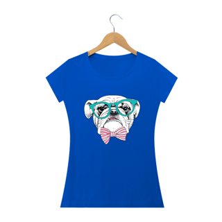 Nome do produto Baby Look Bulldog Inglês de Óculos e Gravatinha