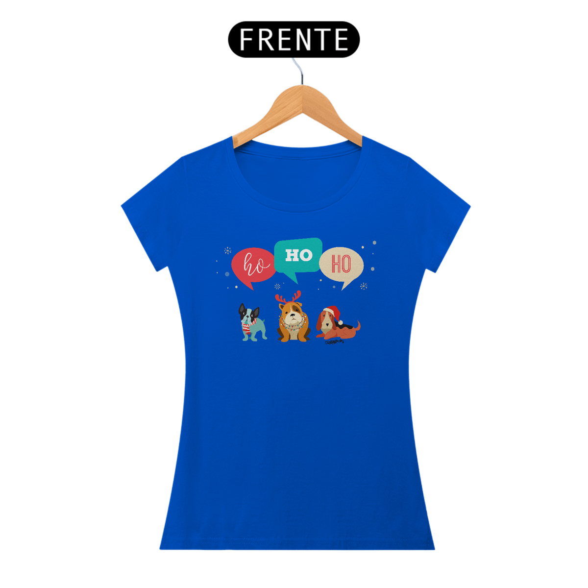 Nome do produto: Baby Look Cachorro Natal Ho Ho Ho