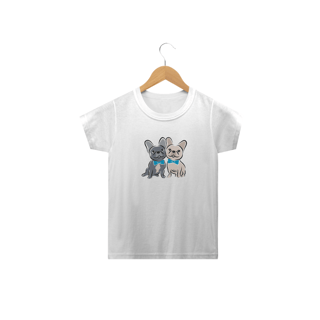 Nome do produto Camiseta Infantil Bulldog Francês Casal de Gravatinha