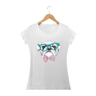Nome do produto Baby Look Bulldog Inglês de Óculos e Gravatinha