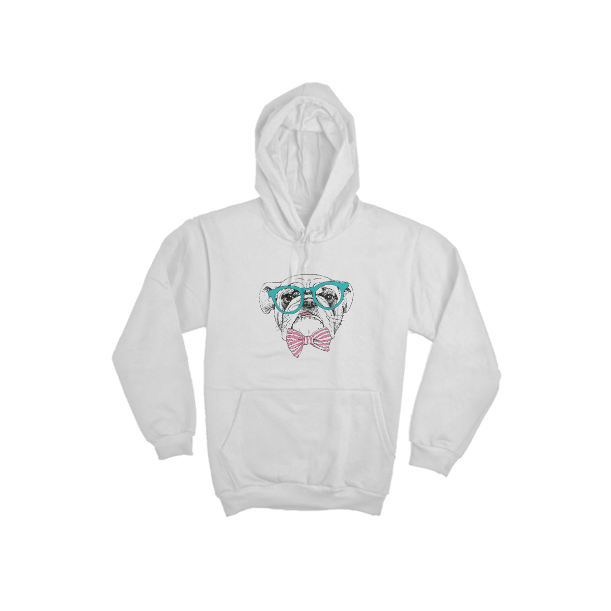 Nome do produto: Moletom Canguru Bulldog Inglês de Óculos e Gravatinha