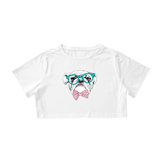 Nome do produto Cropped Bulldog Inglês de Óculos e Gravatinha
