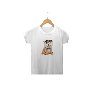 Nome do produto Camiseta Infantil Akita Filhote de Óculos e Gravatinha