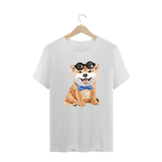 Nome do produto Camiseta Plus Size Akita Filhote de Óculos e Gravatinha
