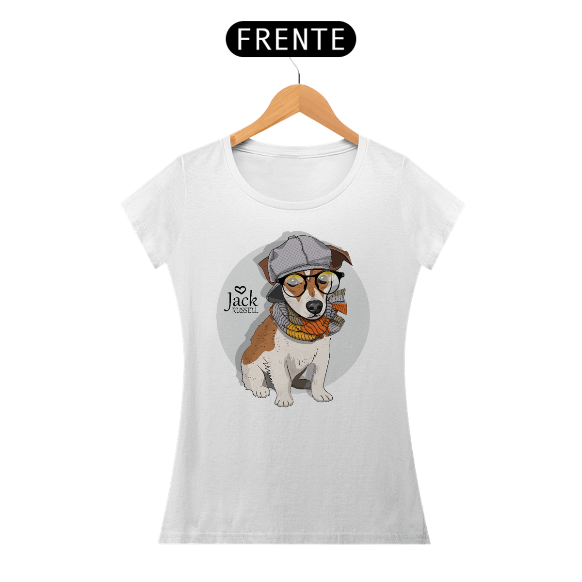 Nome do produto: Baby Look Jack Russell de Óculos e Cachecol