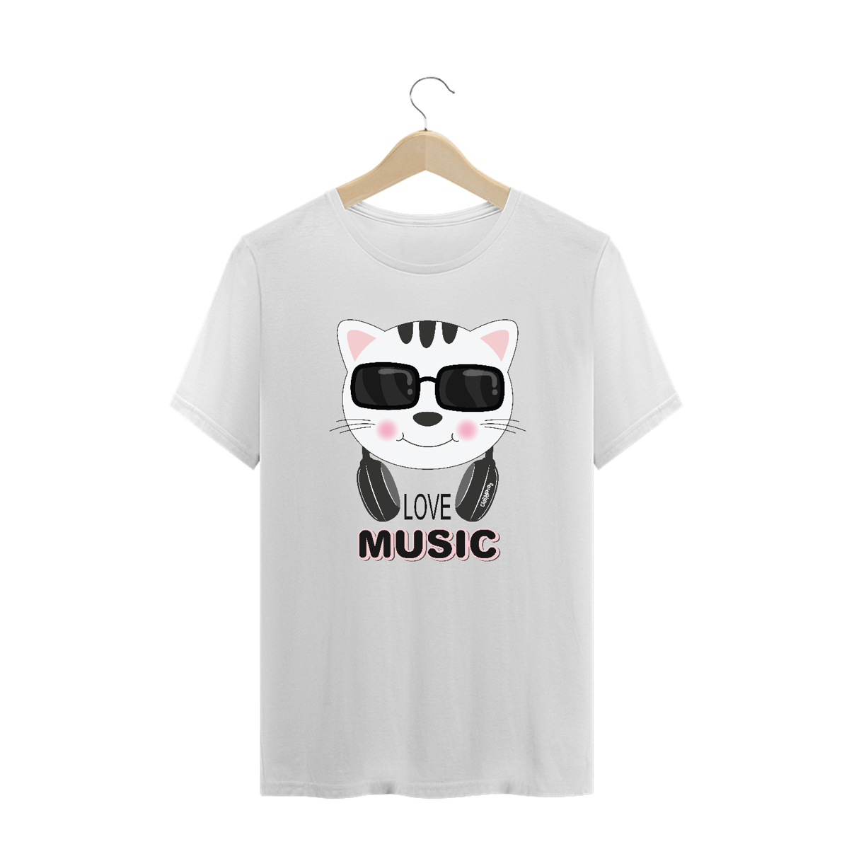 Nome do produto: Camiseta Plus Size Gato Love Music