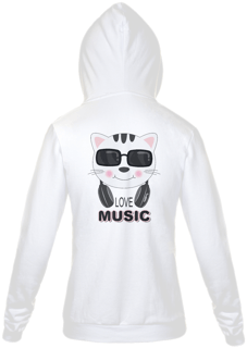 Nome do produto Moletom com Zíper e Capuz - Gato Love Music
