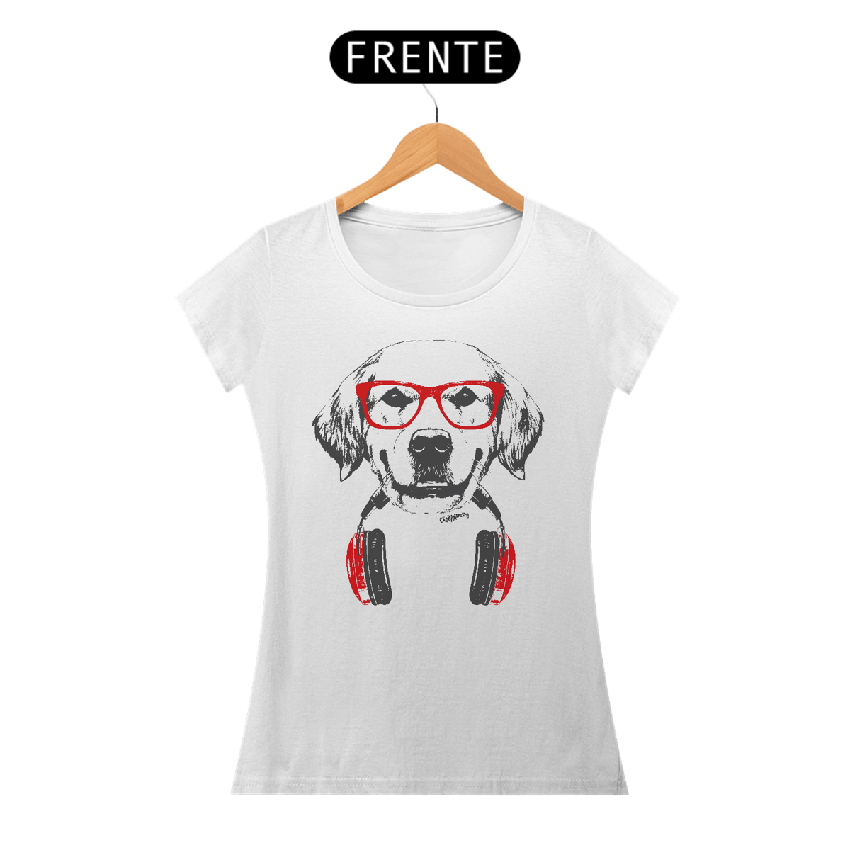 Nome do produto: Baby Look Golden Retriever de Óculos e Fone de Ouvidos