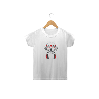 Nome do produto Camiseta Infantil Golden Retriever de Óculos e Fone de Ouvidos