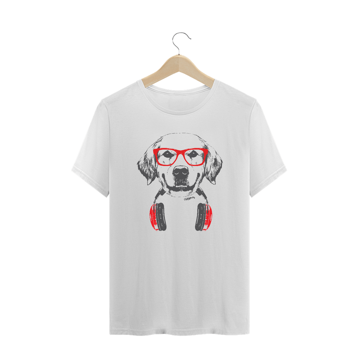 Nome do produto: Camiseta Plus Size Golden Retriever de Óculos e Fone de Ouvidos